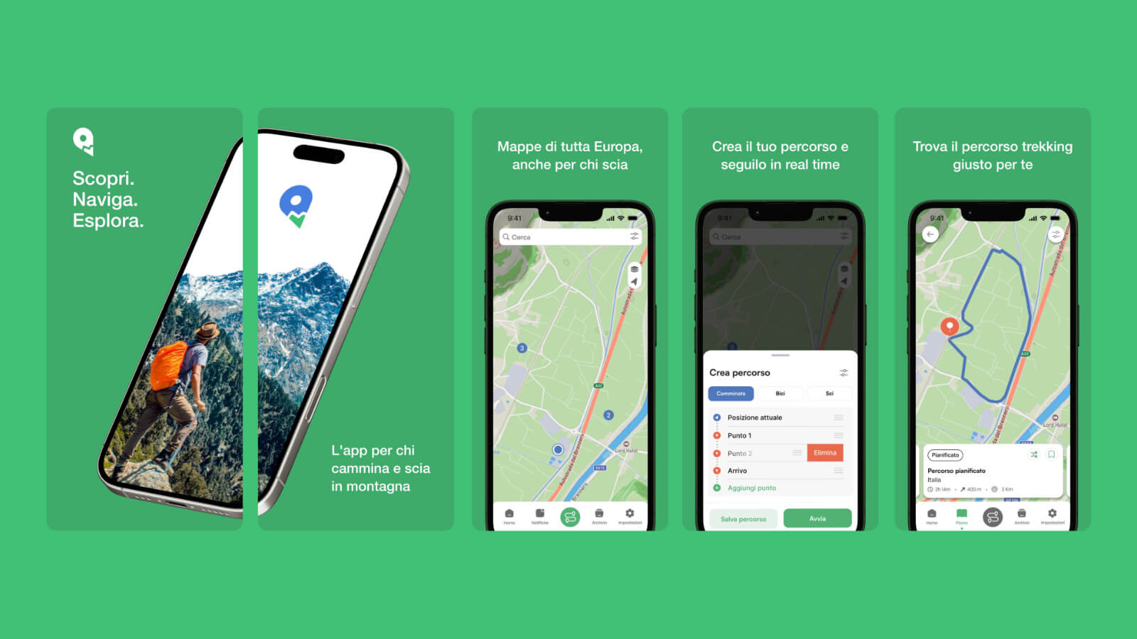 Mountain Maps mobile application screens
