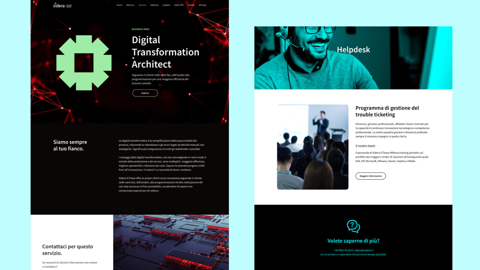 Sidera ICTease service and helpdesk website layouts