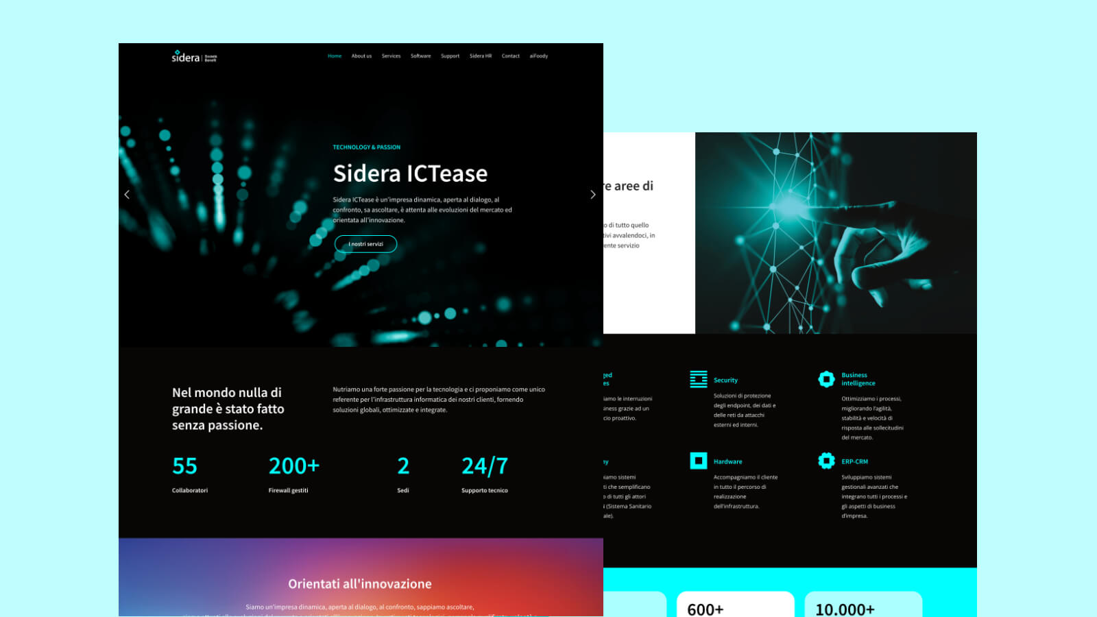 Sidera ICTease homepage and digital services interface